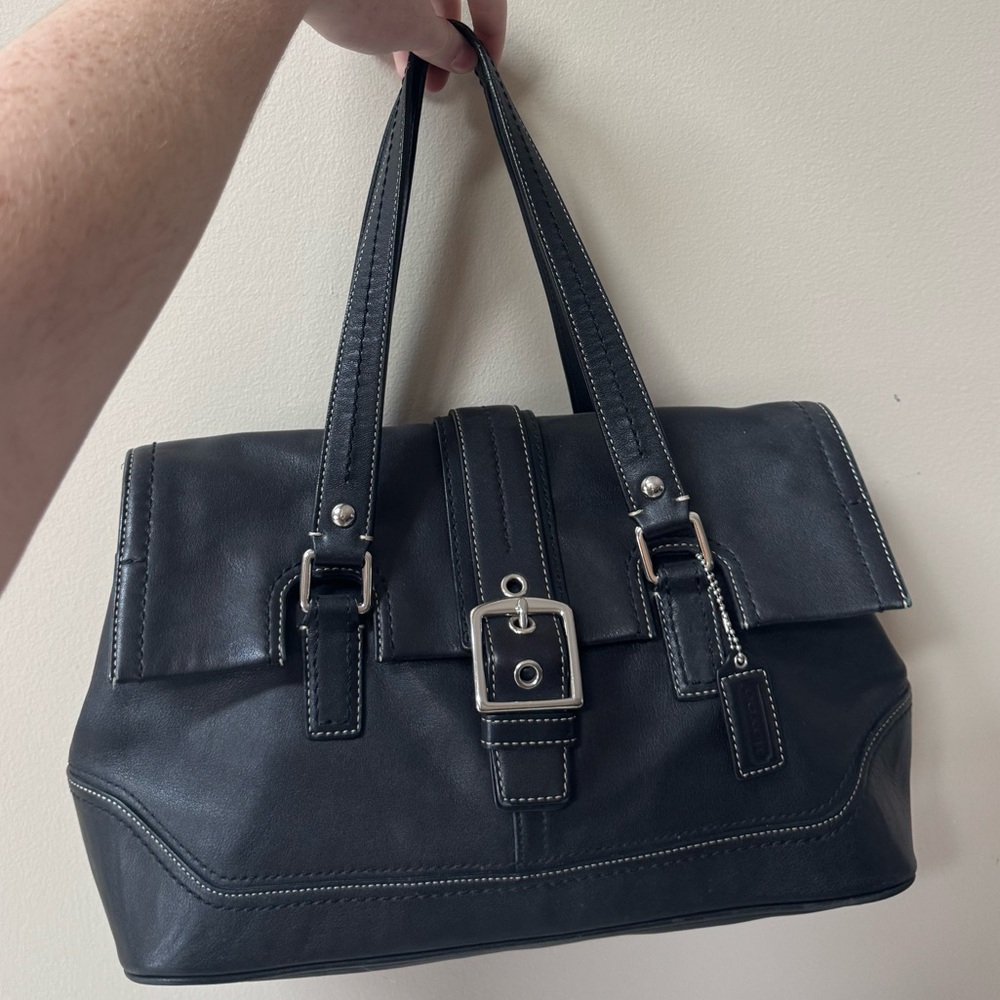 Vintage Coach Genuine Black Leather Front Buckle Satchel